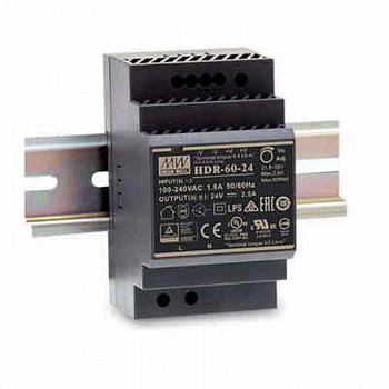 HDR-60-24 Mean Well внешний вид корпуса HDR-60 52.5x90x54.5mm