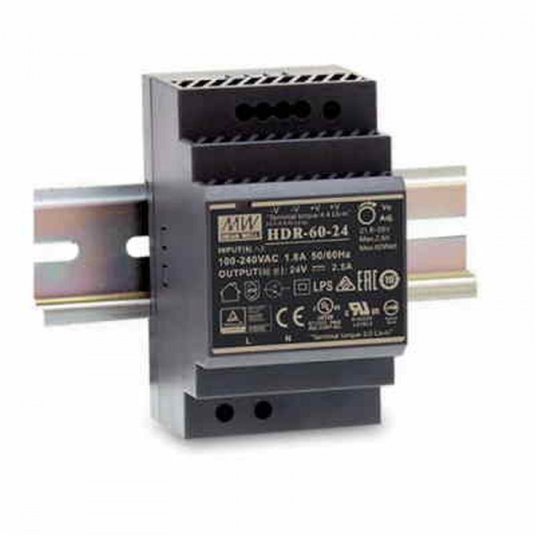 HDR-60-24 Mean Well внешний вид корпуса HDR-60 52.5x90x54.5mm